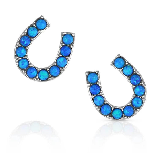 Montana Silversmiths Western Lifestyle Horseshoe Earrings (Water's Luck Horseshoe Opal)