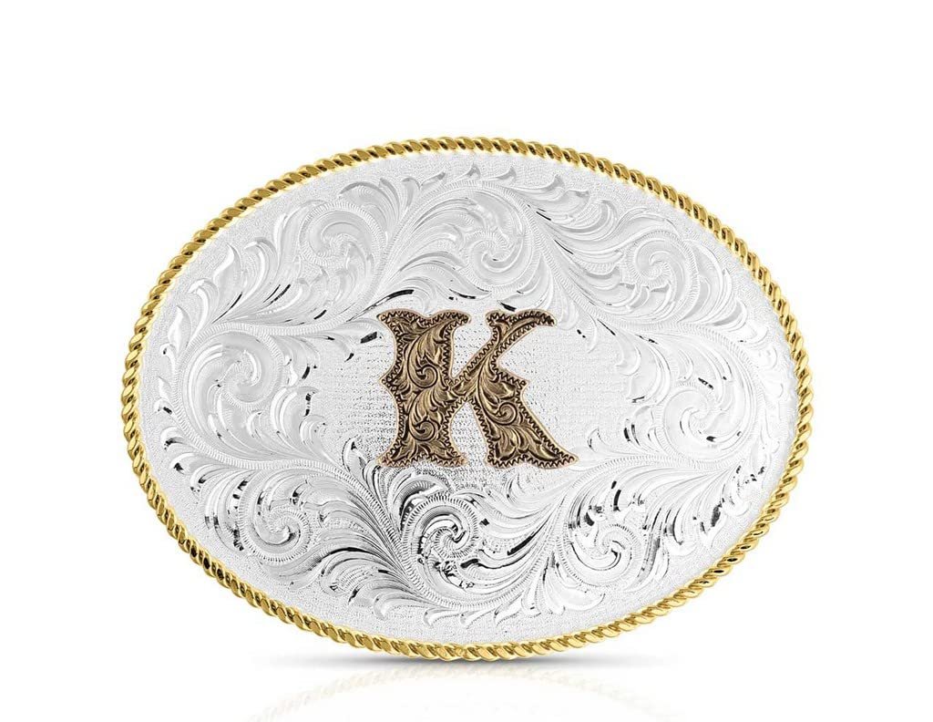 Montana Silversmiths Unisex Classic Western Oval Two-Tone Initial Belt Buckle K Silver One Size