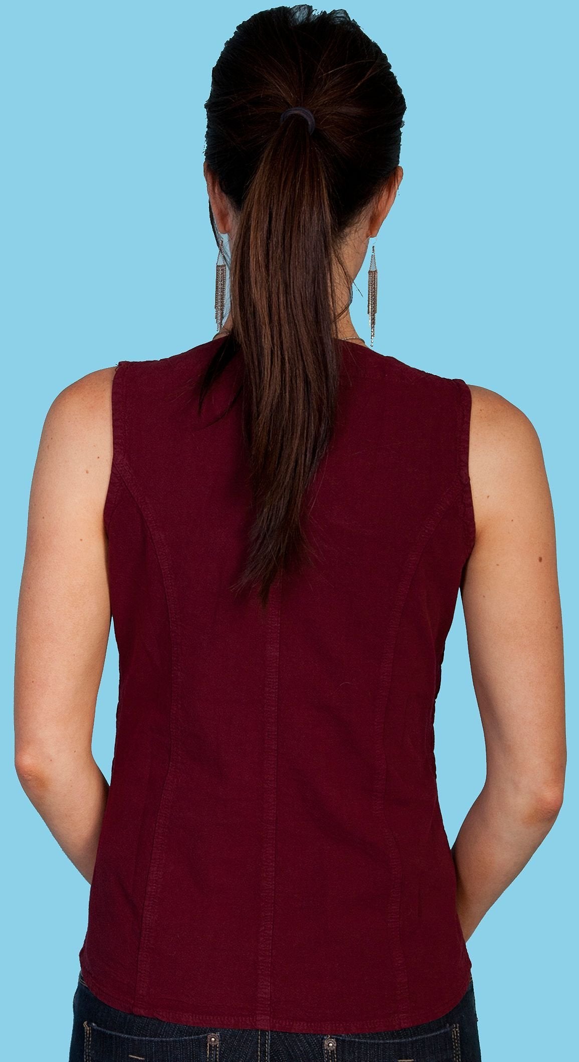 Scully Women's Cotton Laced Tank Top Shirt - Burgundy