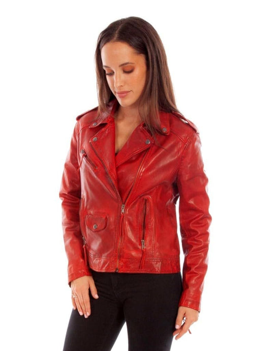 Scully Women's Western Leather Zip Front Jacket - Vintage Red