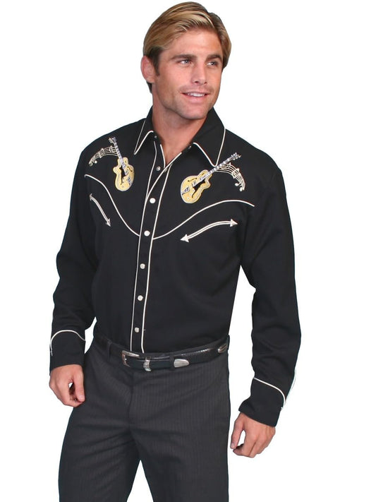 Scully Men's Rock N Roll Guitar Embroidered Retro Western Shirt