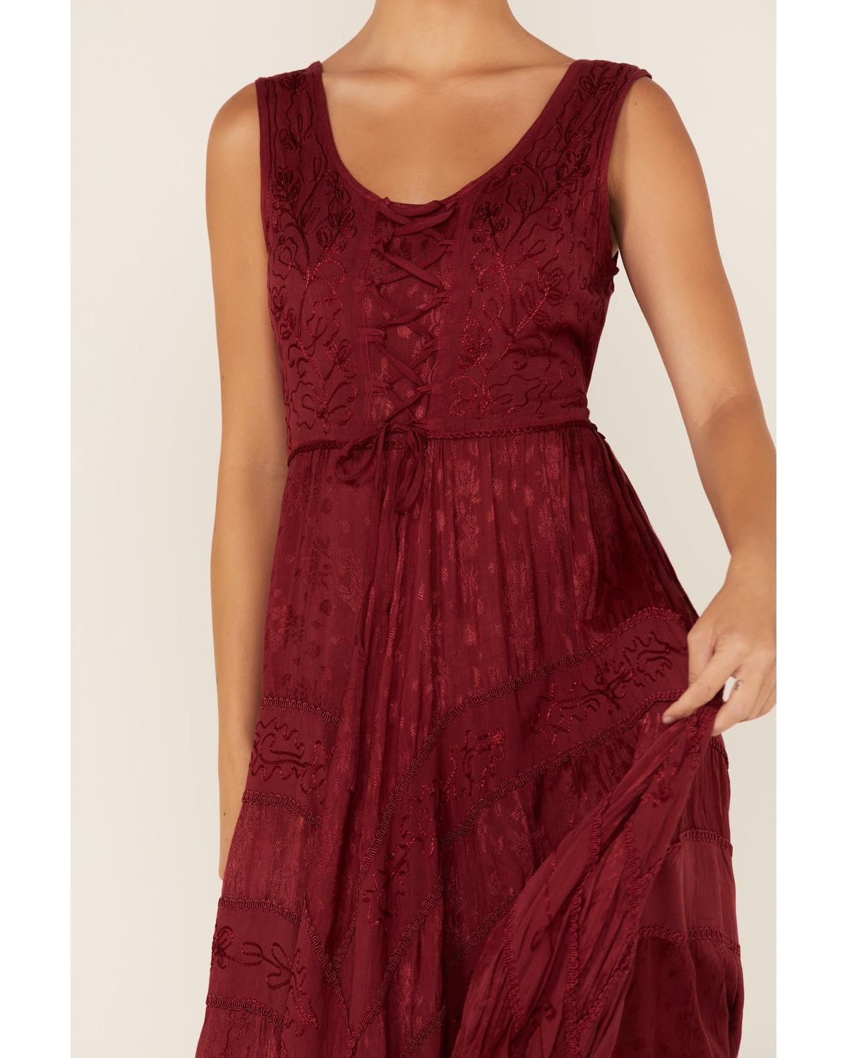 Scully Women's Lace Front Sleeveless Full Length Dress - Burgundy