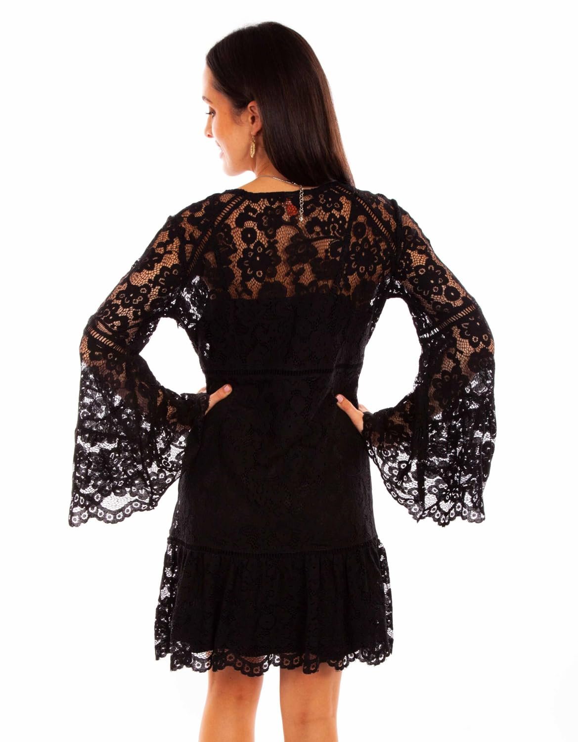Scully Women's Lace Crochet Long Sleeve Mini Dress - Black
