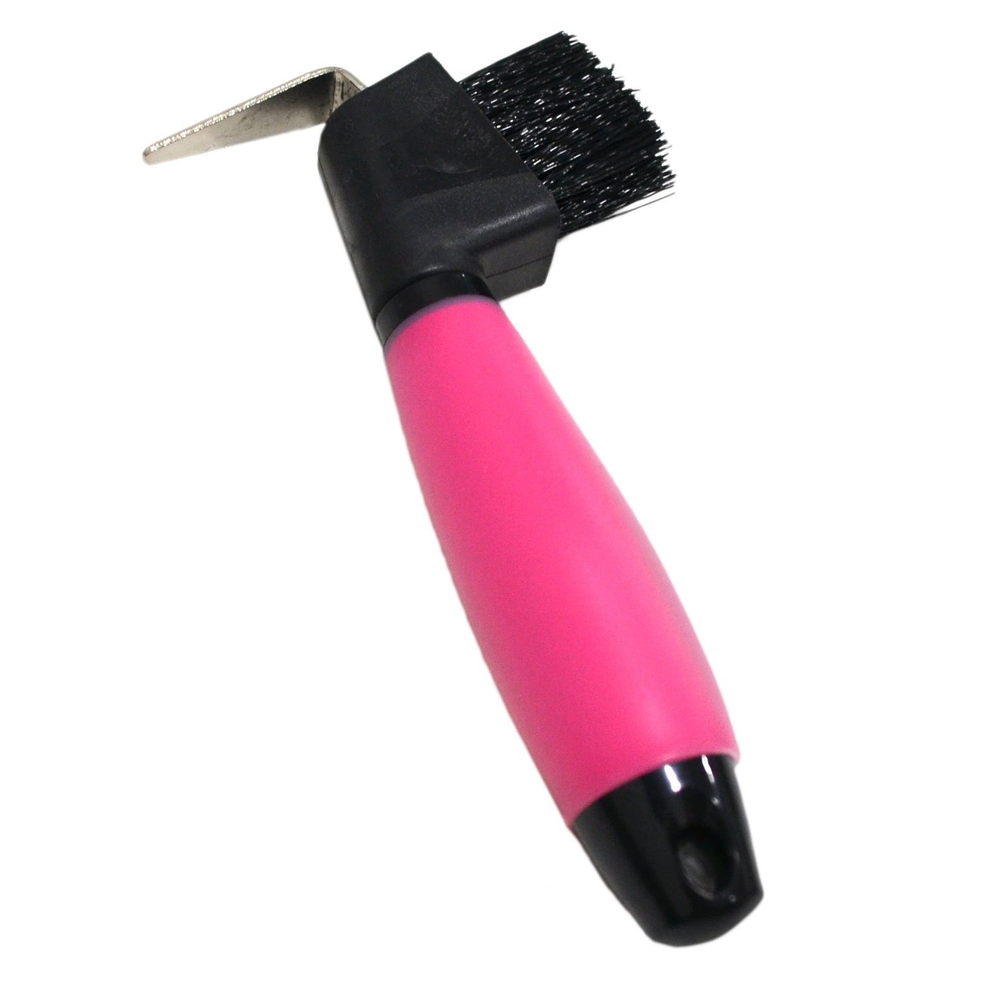 AHE Gel Handle Hoof Pick Brush with 1" PP Bristles (Black/Hot Pink)
