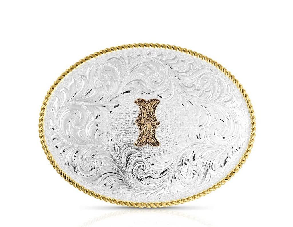 Montana Silversmiths Unisex Classic Western Oval Two-Tone Initial Belt Buckle I Silver One Size