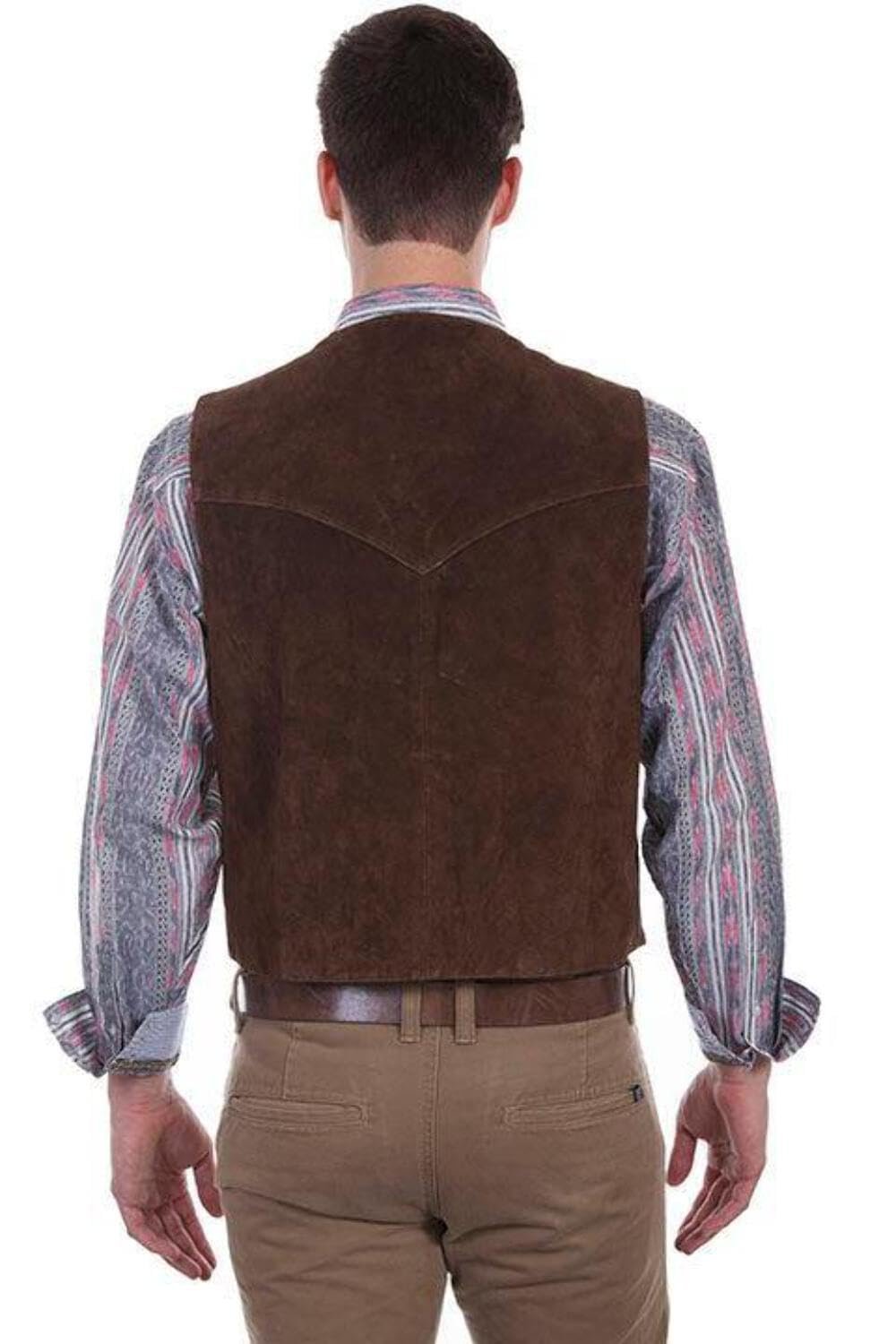 Scully Men's Calf Suede Leather Snap Front Vest - Brown