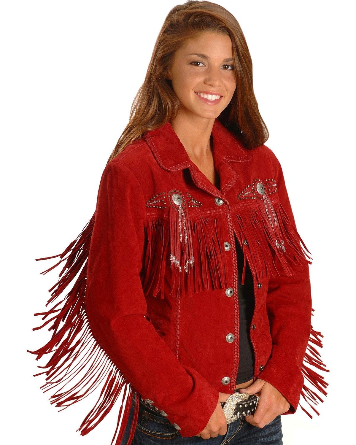 Scully Women's Fringe and Beaded Suede Leather Jacket - Red