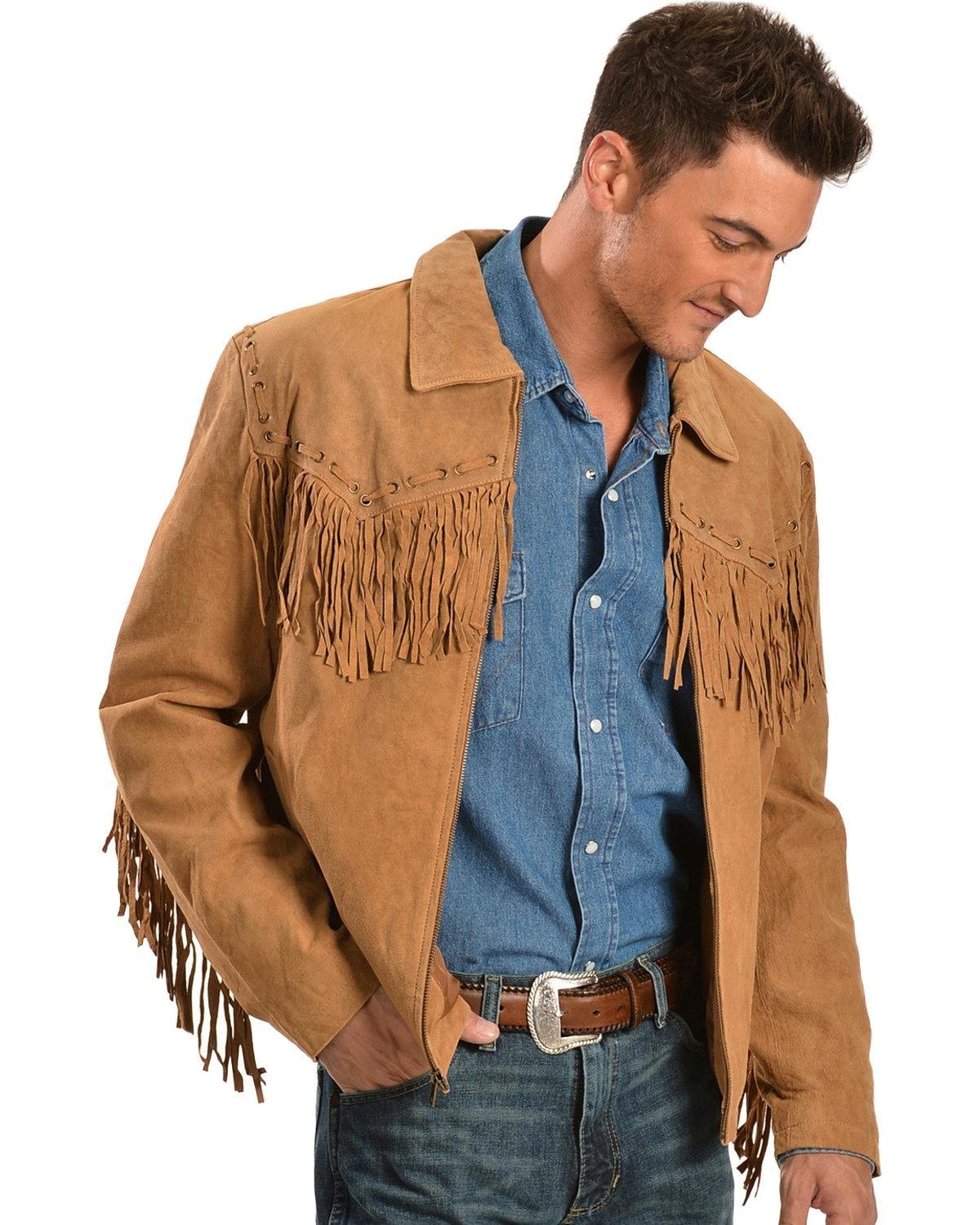 Scully Men's Boar Suede Fringe Leather Jacket - Bourbon