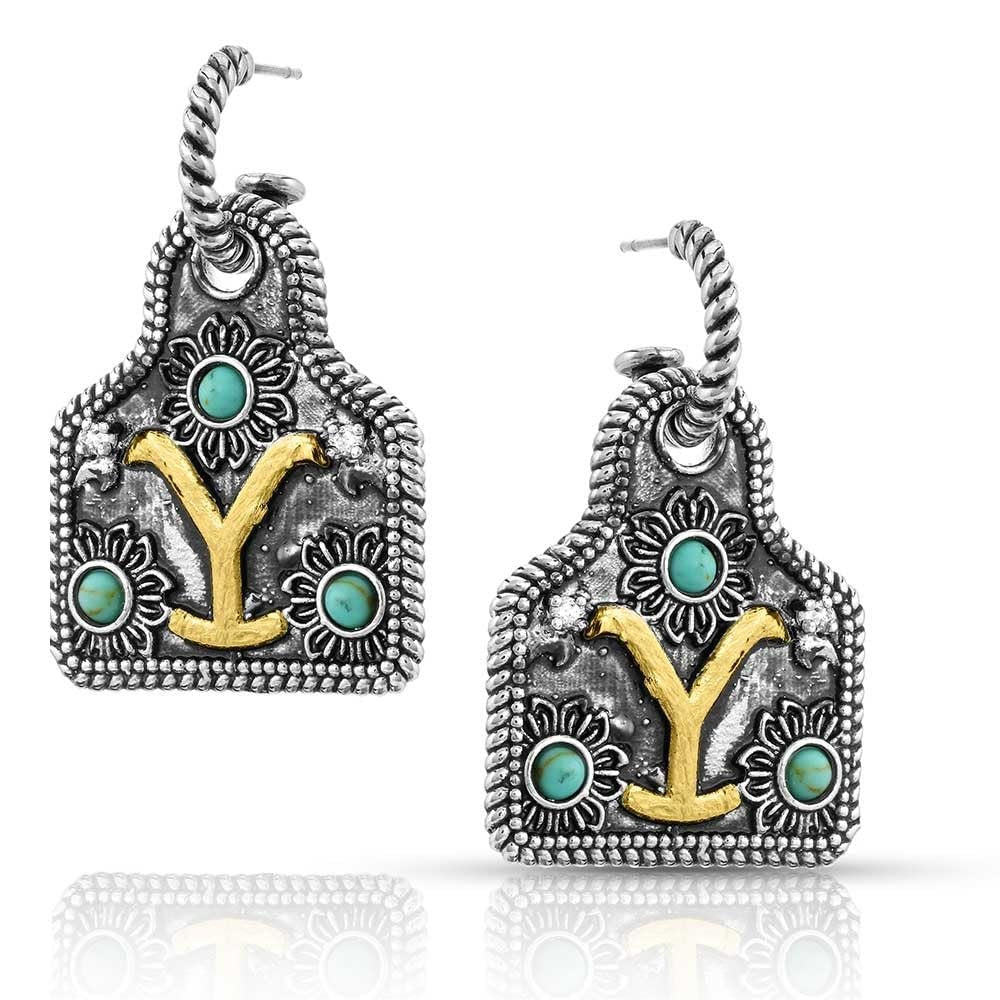 Montana Silversmiths Officially Licensed Yellowstone Earrings (Dutton Family Y Brand Cow Tag)