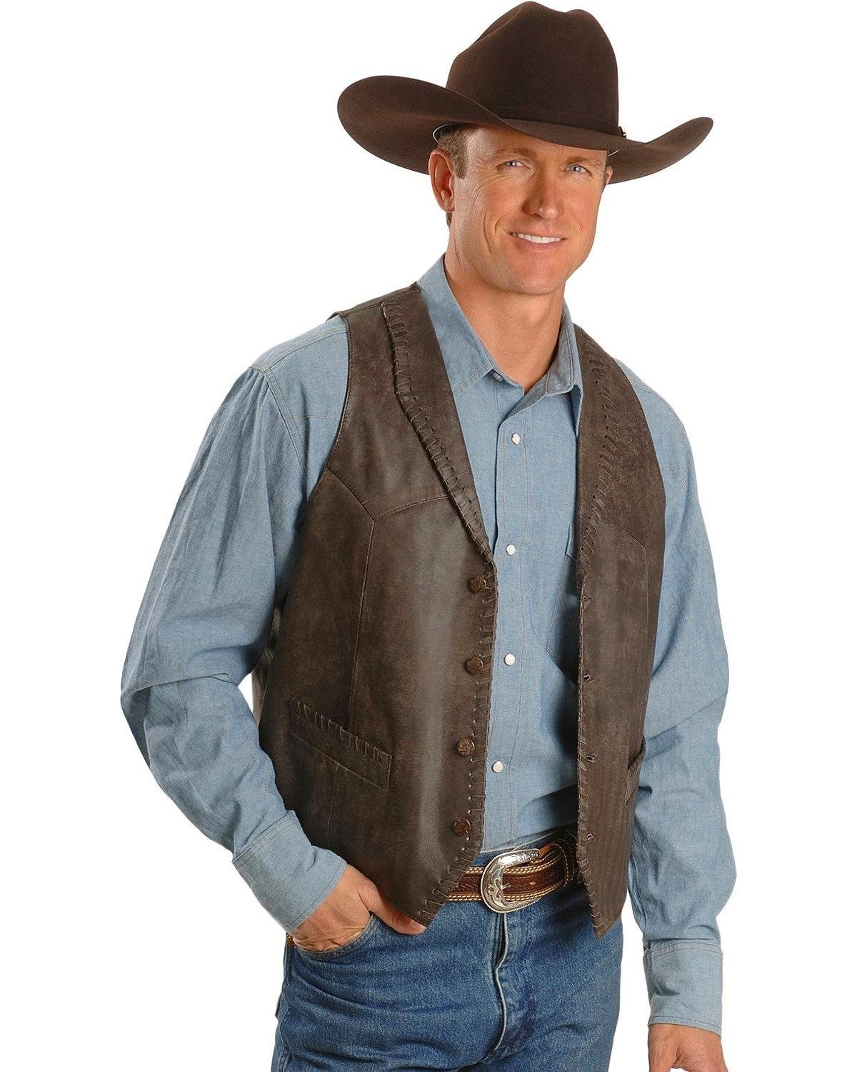Scully Men's Whipstitch Lamb Leather Vest - Brown Buff