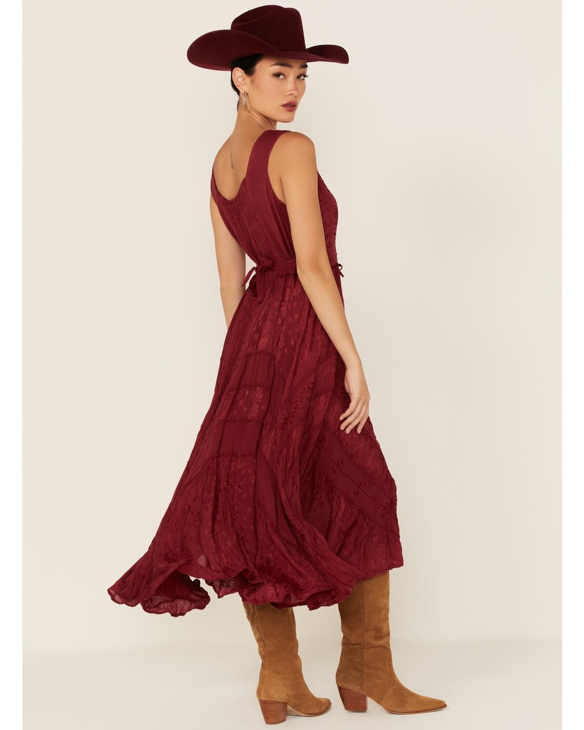 Scully Women's Lace Front Sleeveless Full Length Dress - Burgundy