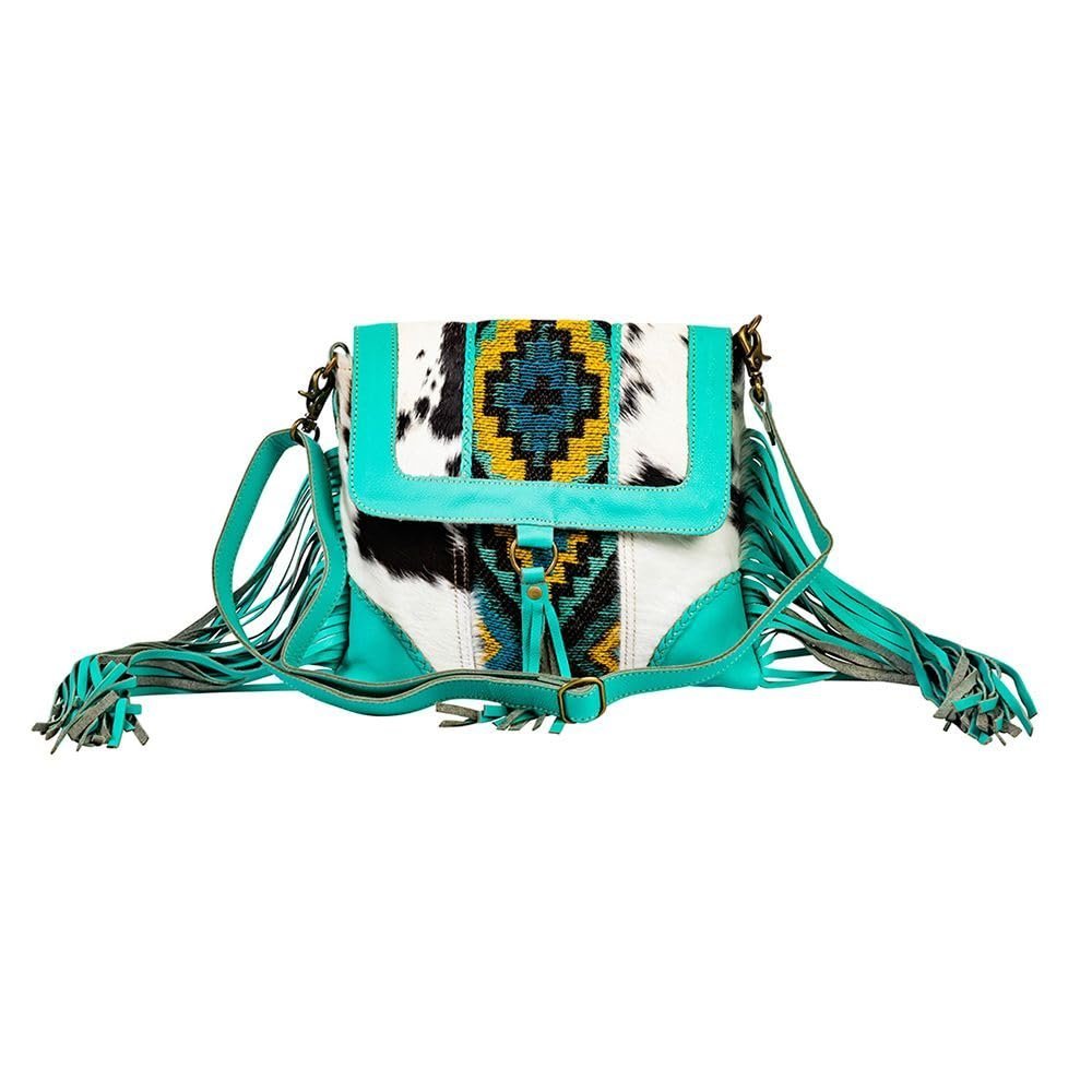 Myra Bag Shoulder Bag for Women Western Upcycled Hairon Canvas & Leather Tassel