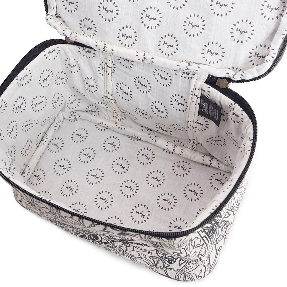Myra Bag Makeup Bag for Women - Upcycled Western Canvas and Leather Cosmetic Toiletry Bag White