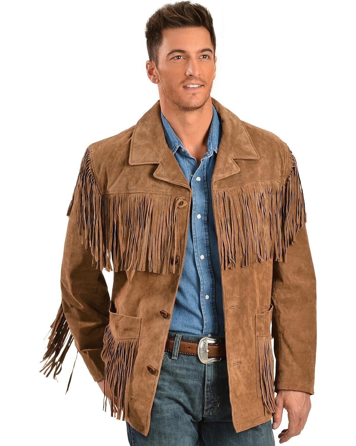 Scully Men's Suede Fringe Leather Jacket, Cinnamon