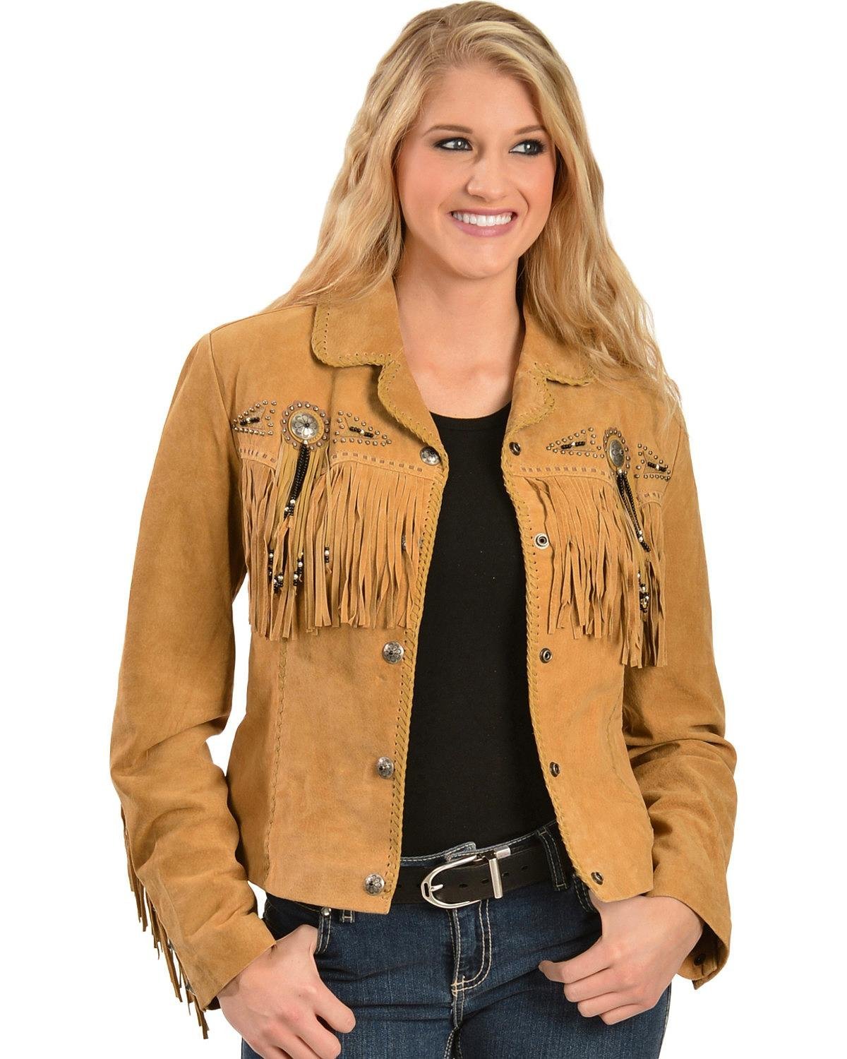 Scully Women's Fringe and Beaded Suede Leather Jacket - Old Rust