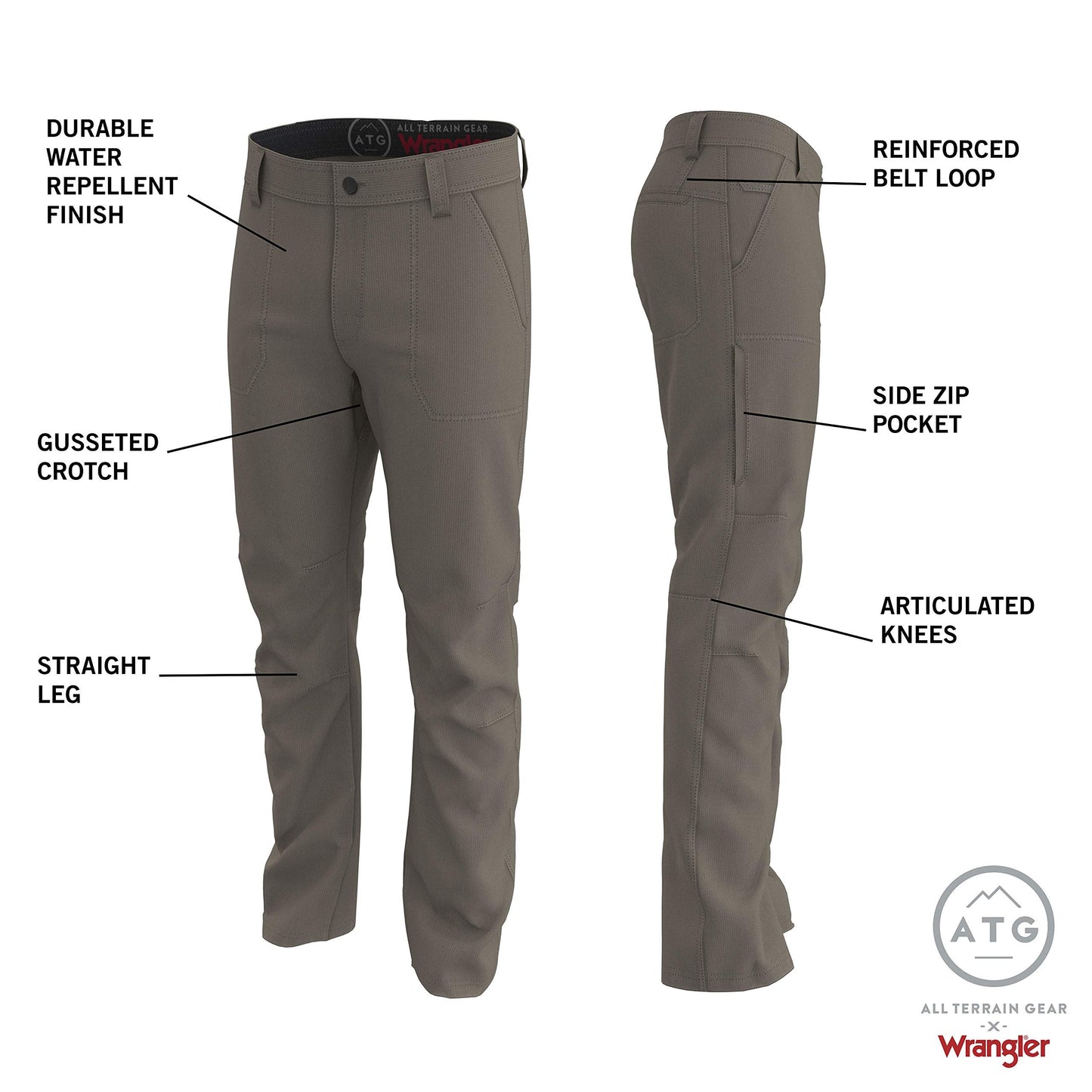 ATG by Wrangler Men's Zip Pocket Trail Pant, Black, 42W x 32L