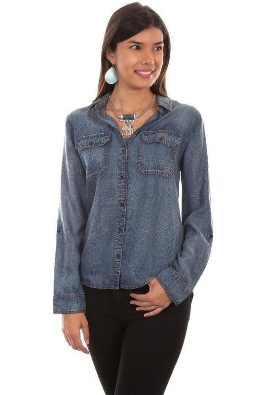 Scully Women's Denim Hi-Low Lace-Up Blouse