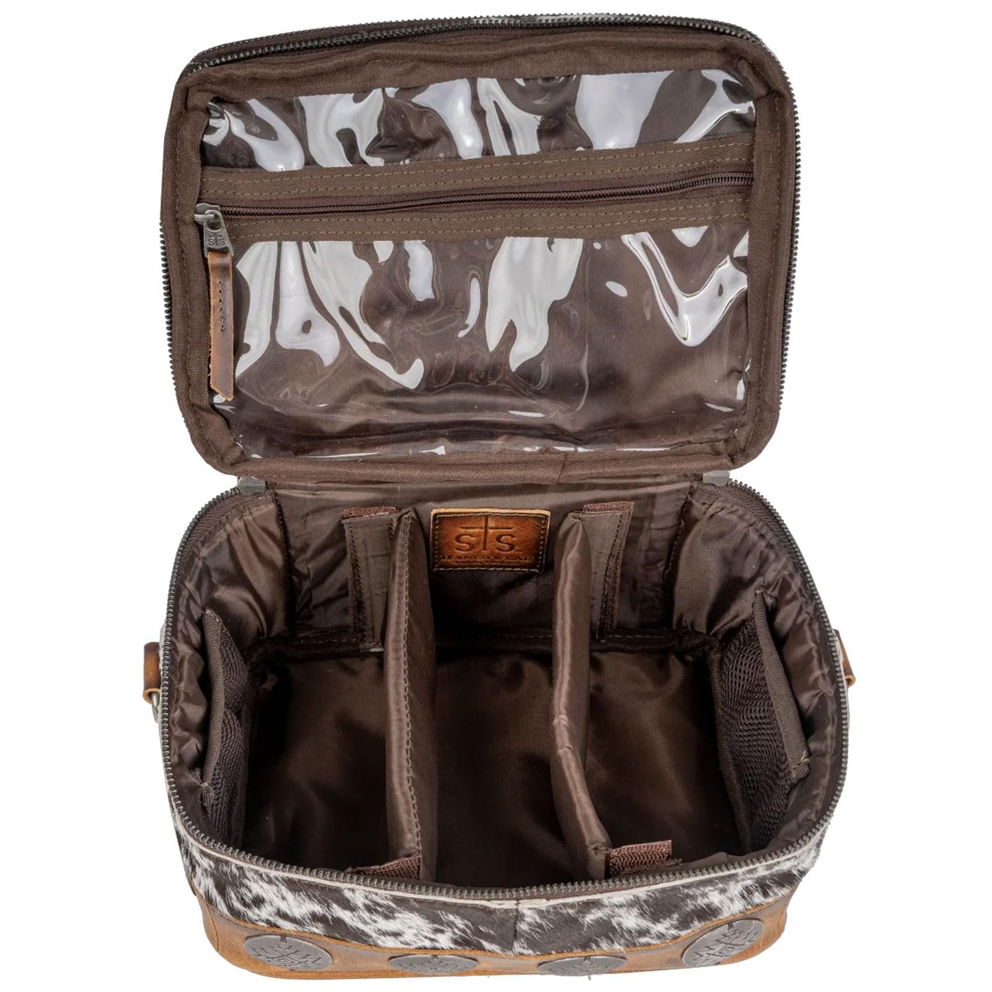 STS Ranchwear Vaquero Glamour STS-34330 Zip Around Full Grain Leather Cosmetic Organizer with 2 Compartments, Multi