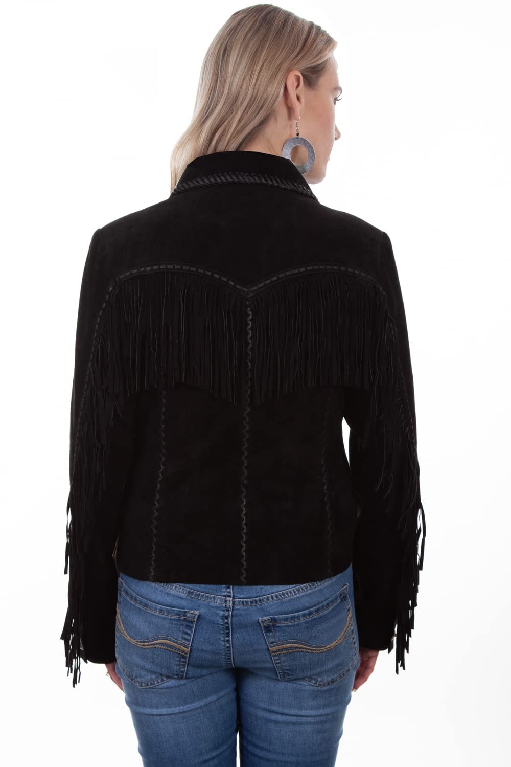 Scully Women's Suede Fringe Leather Snap Jacket - Black