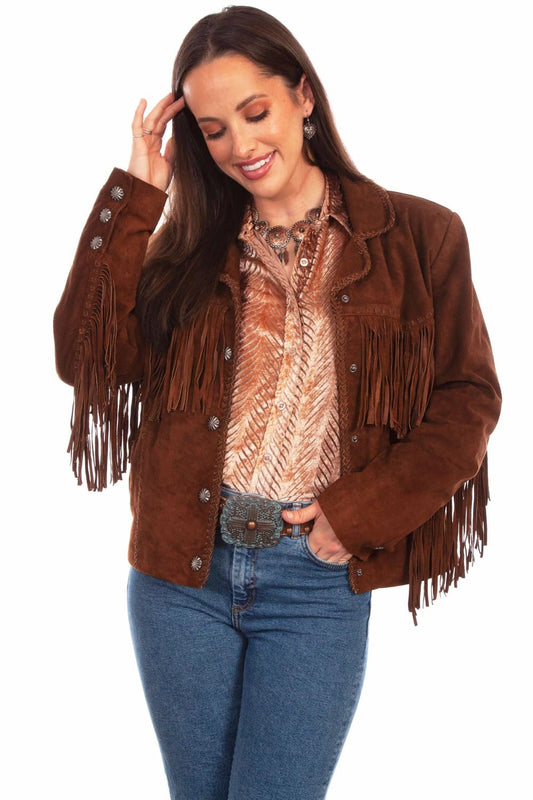Scully Women's Suede Fringe Leather Snap Jacket - Cafe Brown
