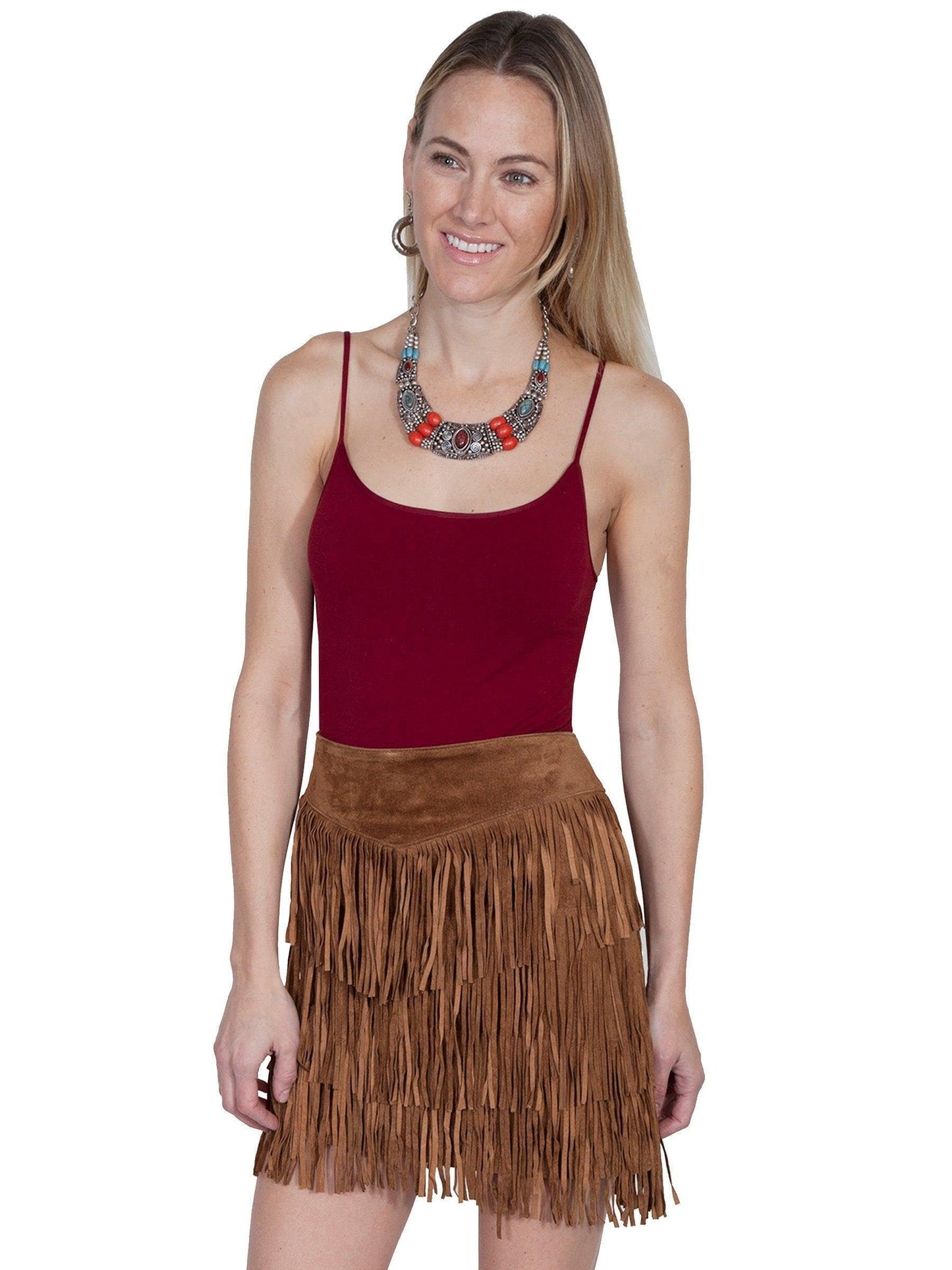Scully Women's Fringe Tiered Suede Mini Skirt - Cinnamon