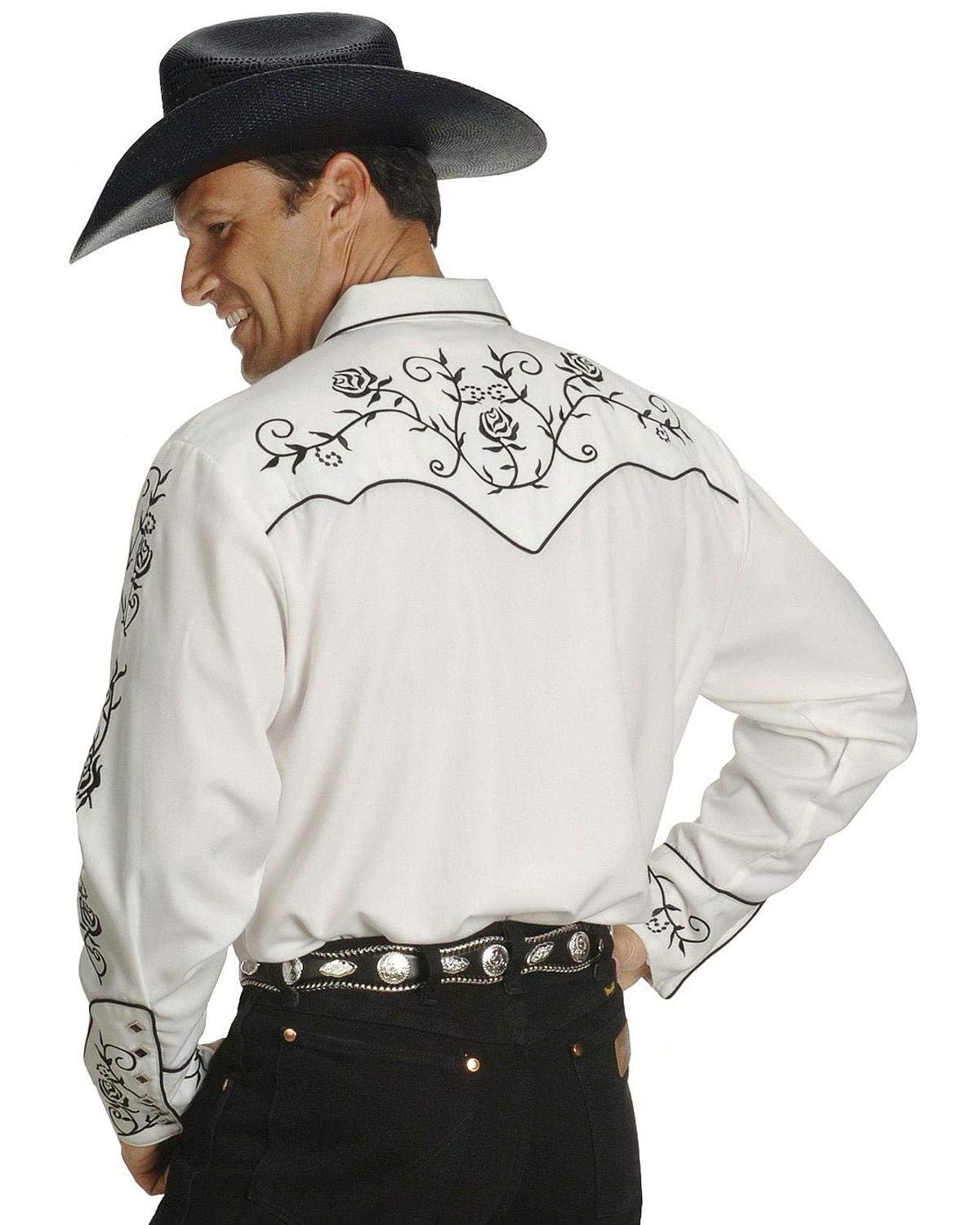 Scully Men's Floral Embroidered Vintage Long Sleeve Western Shirt