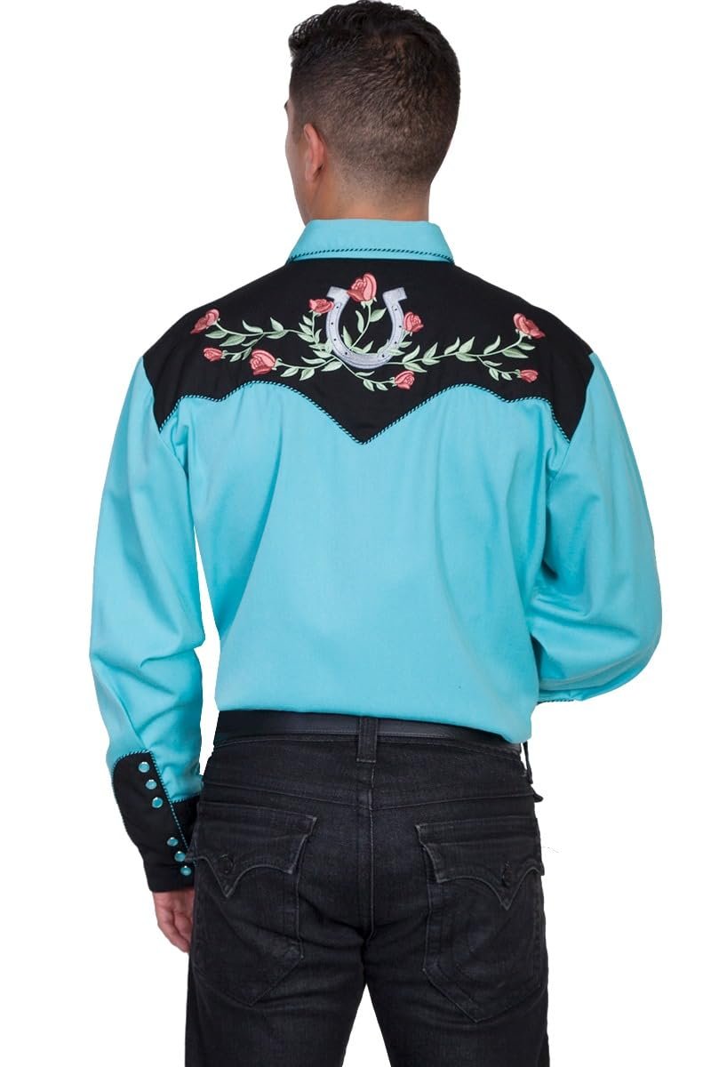 Scully Men's Horseshoe and Rose Embroidered Snap Front Shirt