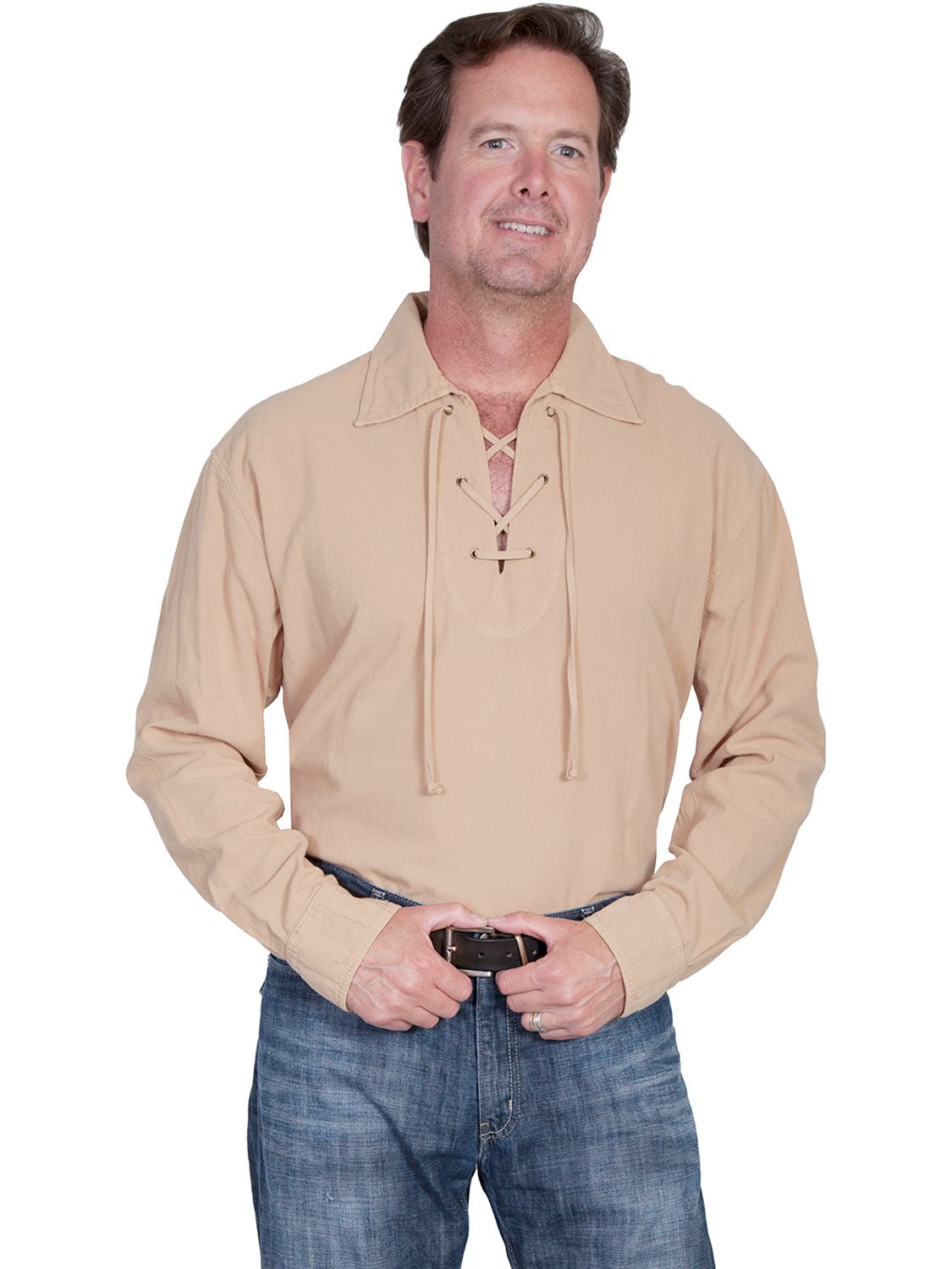 Scully Men's Cantina Lace-Up Long Sleeve Shirt - Sand