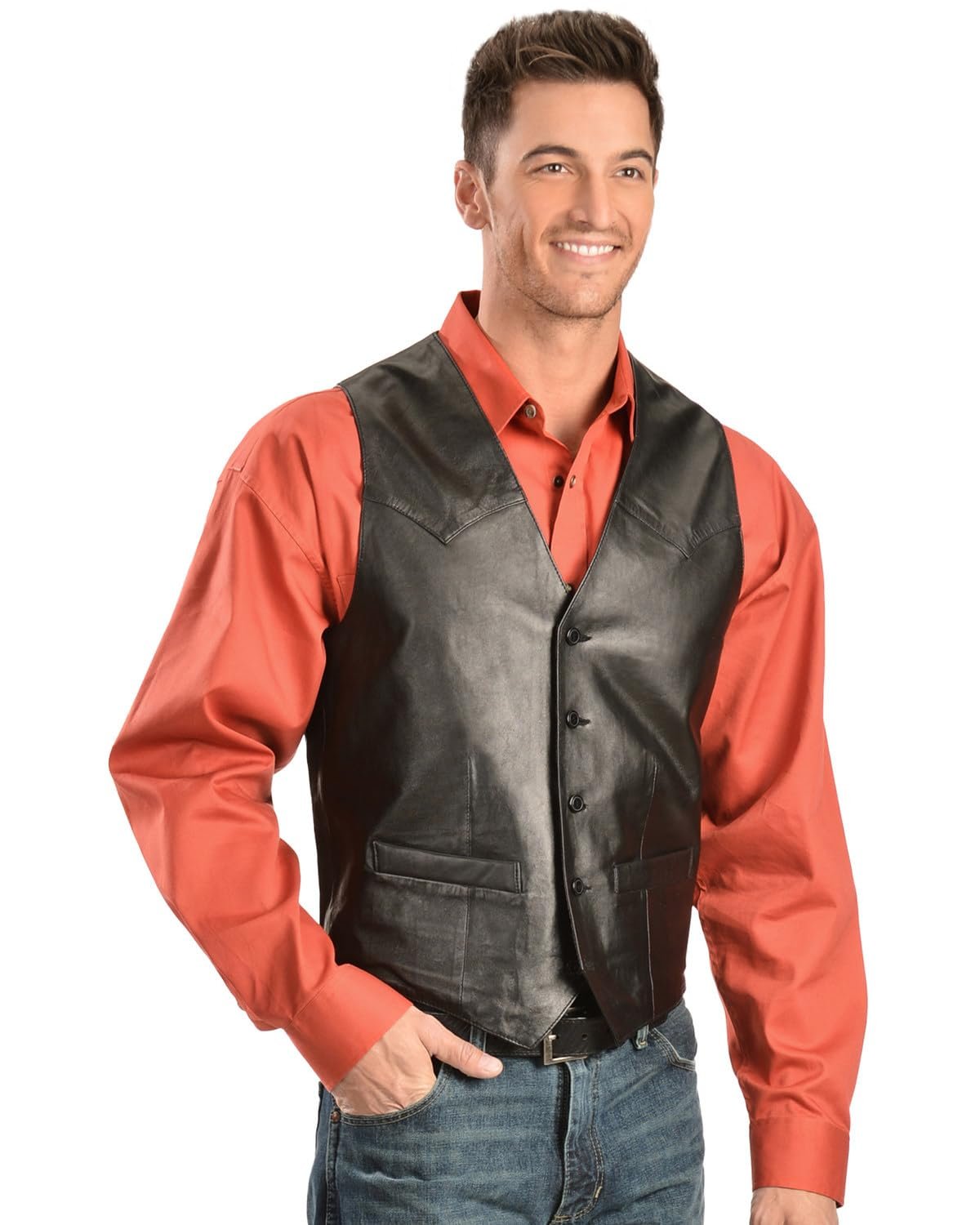 Scully Men's Lamb Leather Western Vest - Black Lamb