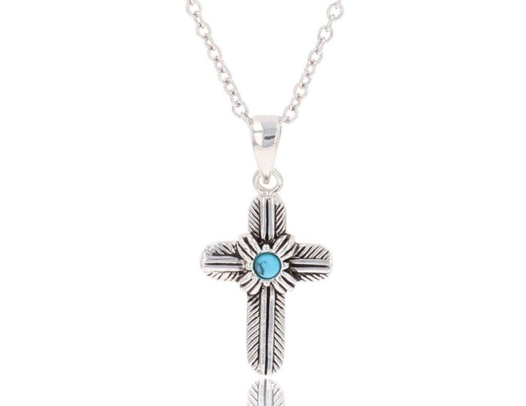 Montana Silversmiths Feathered Turquoise Center Cross Necklace