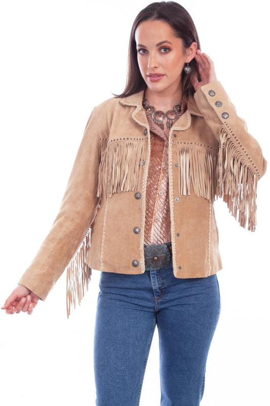 Scully Women's Suede Fringe Leather Snap Jacket - Old Rust