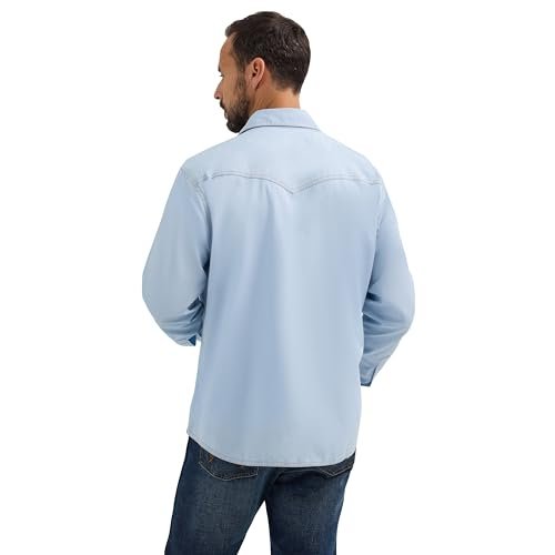 Wrangler Ice Blue Retro Premium Men's Longsleeve Collared Western Snap Shirt
