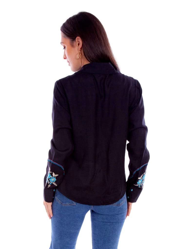 Scully Women's Floral Embroidered Long Sleeve Snap Western Shirt