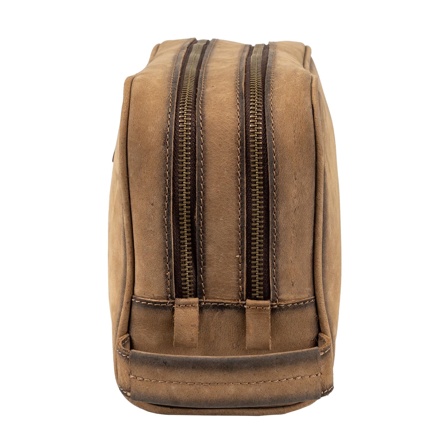 STS Ranchwear Men's Foreman Full-Grain Leather Toiletry Travel Shave Kit with Double Zip Closure, STS-31392, Veg-Tan