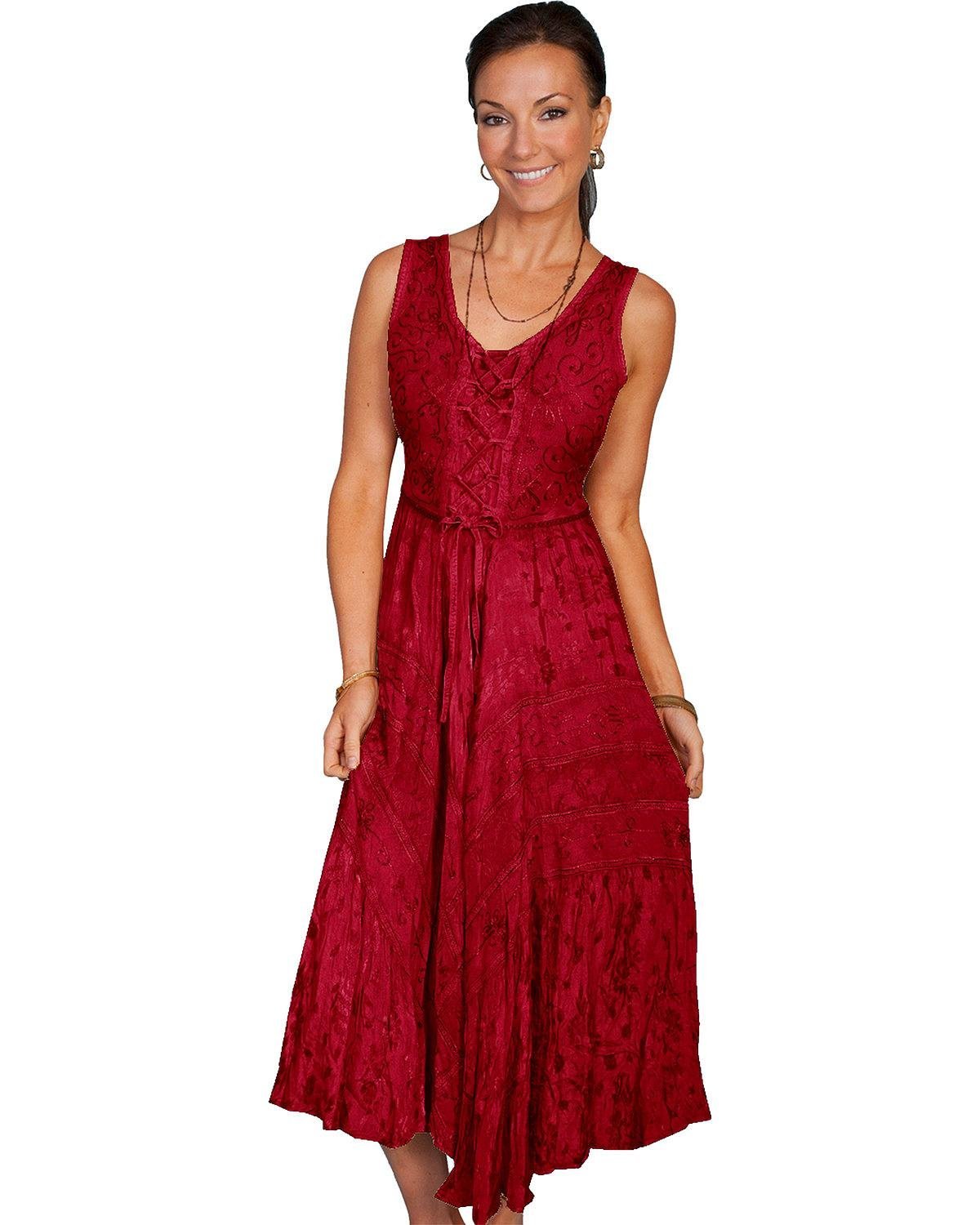 Scully Women's Lace Front Sleeveless Full Length Dress - Burgundy