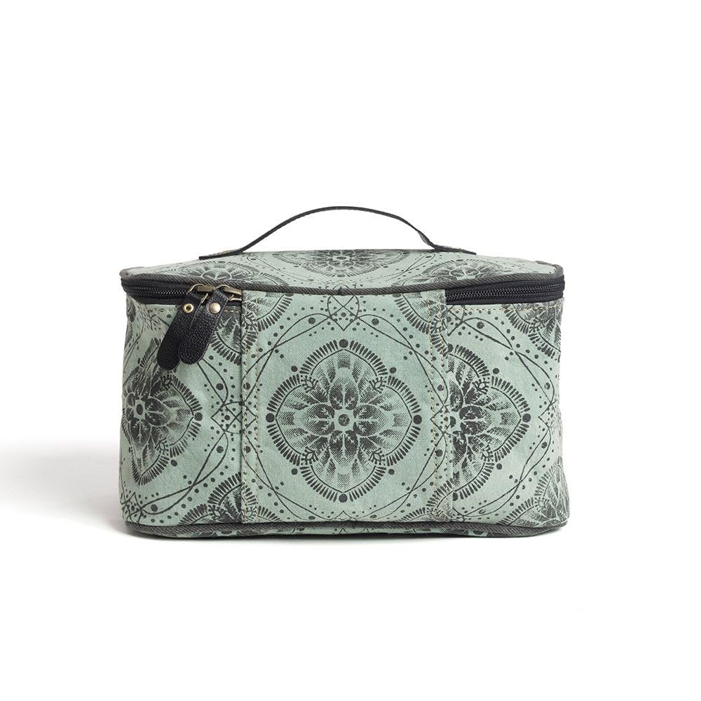 Myra Bag Makeup Bag for Women Upcycled Western Canvas Leather Cosmetic Toiletry