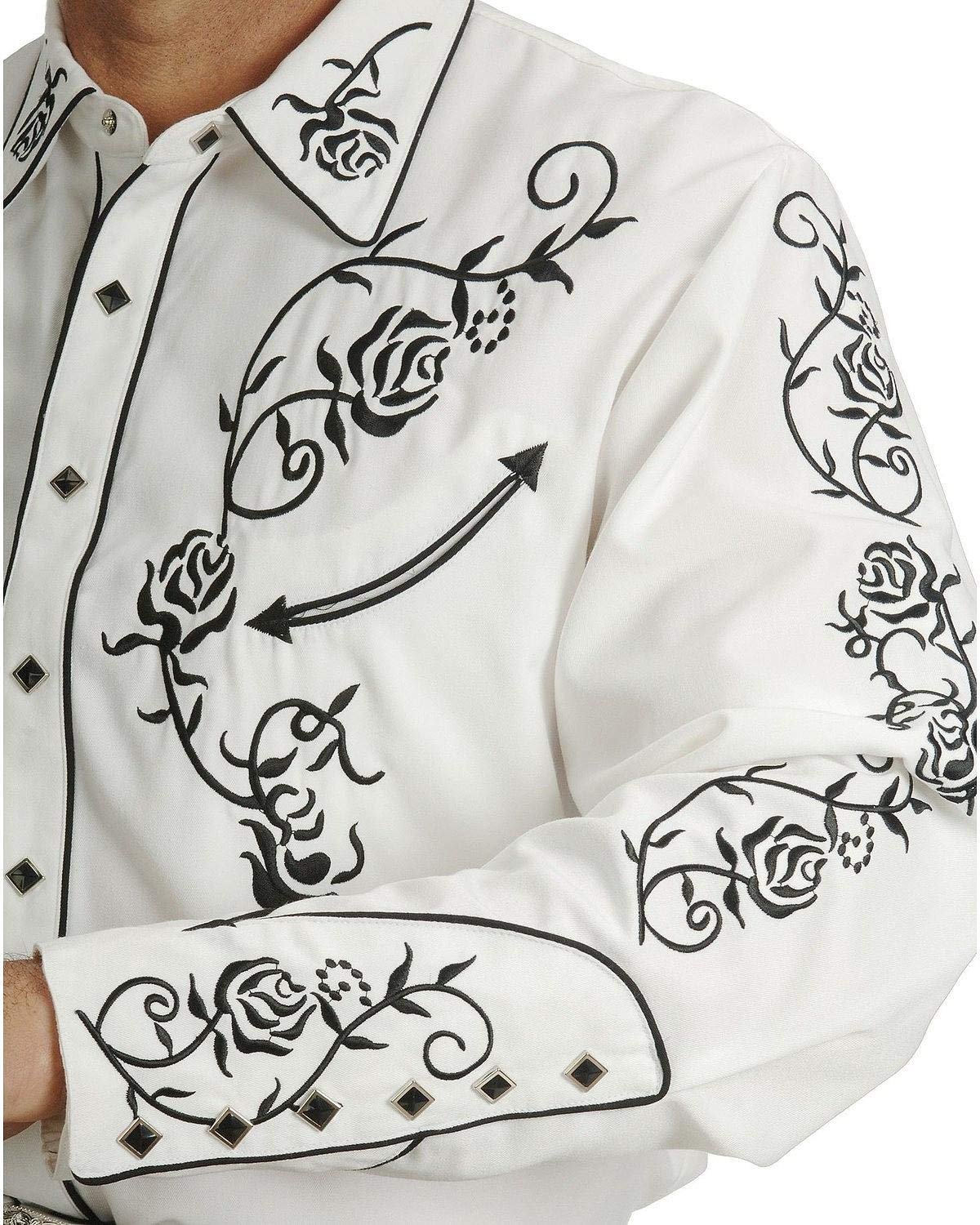 Scully Men's Floral Embroidered Vintage Long Sleeve Western Shirt