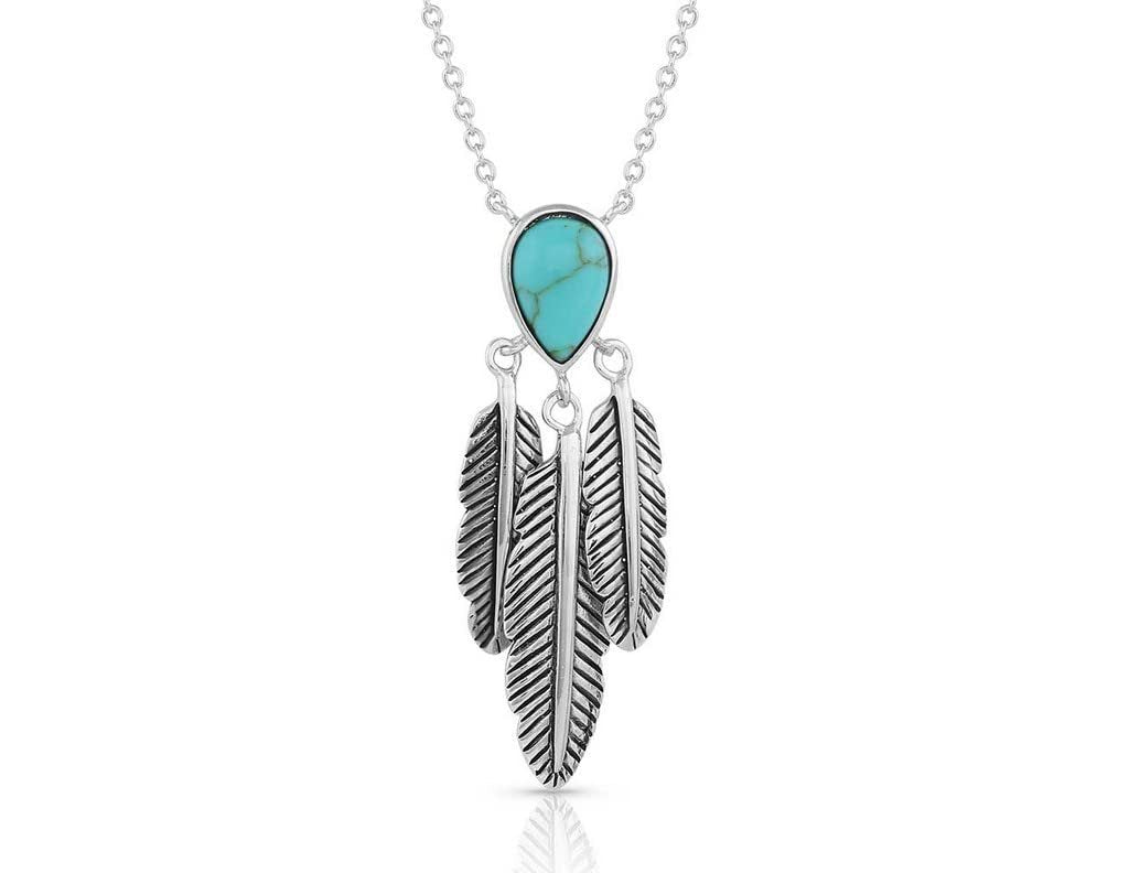 Montana Silversmiths Women's Spirit Tears Feather Turquoise Necklace - NC5287 One Size