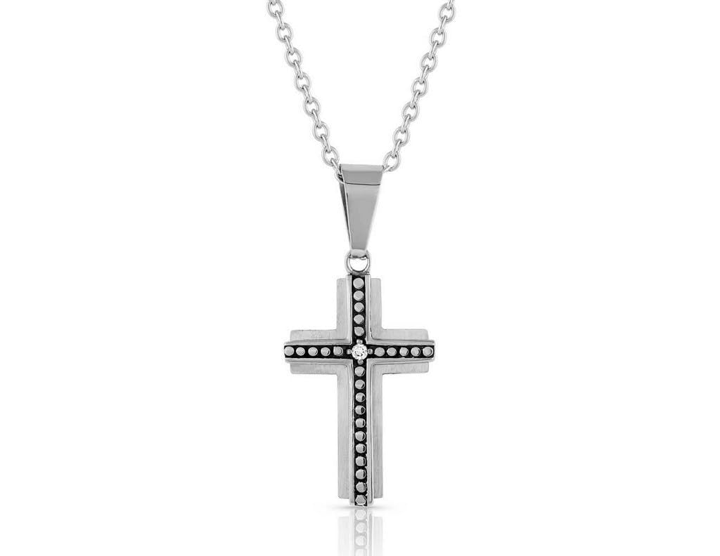 Montana Silversmiths Christian Faith Cross Men's Necklace (Ingrained in Faith), silver (NC3427)