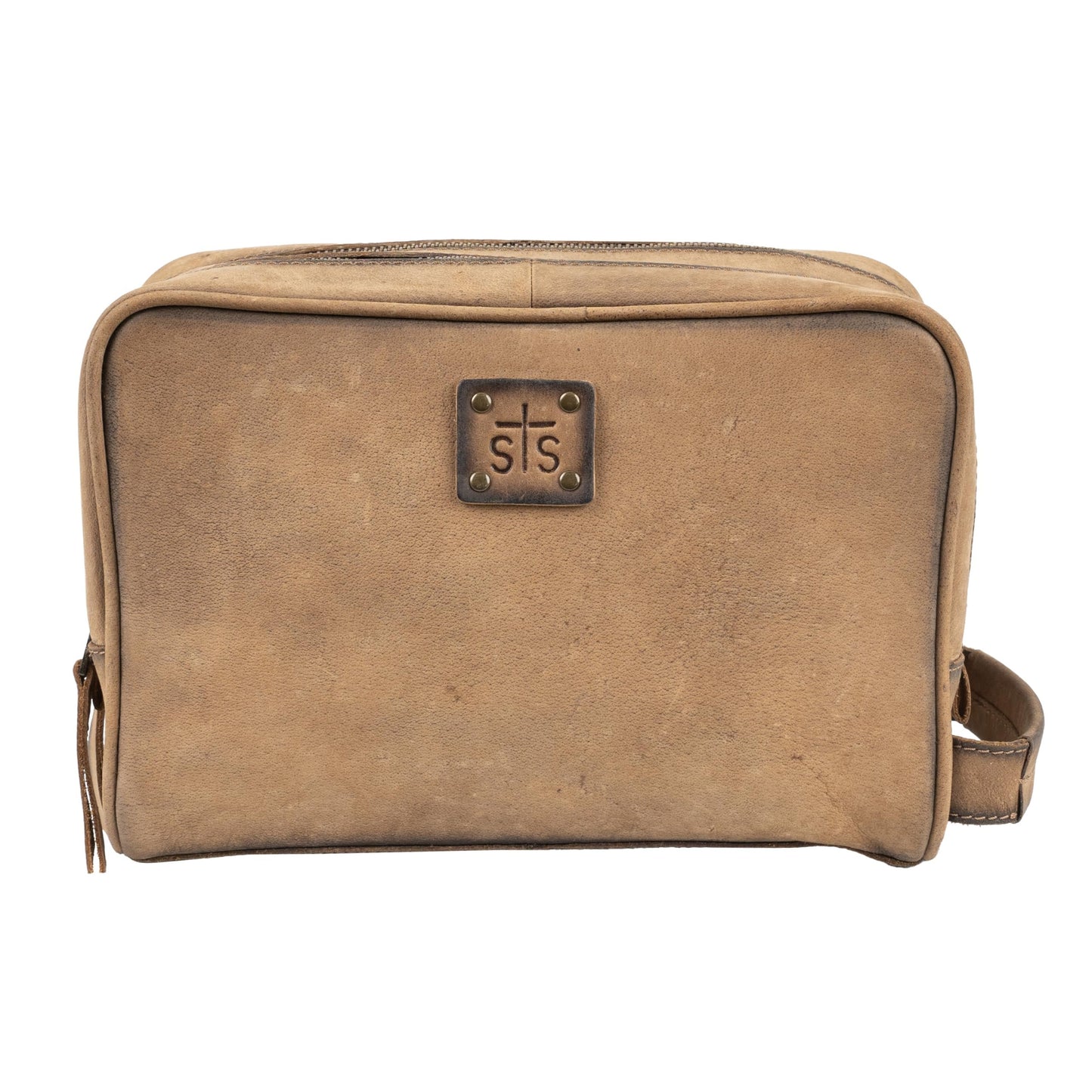 STS Ranchwear Men's Foreman Full-Grain Leather Toiletry Travel Shave Kit with Double Zip Closure, STS-31392, Veg-Tan