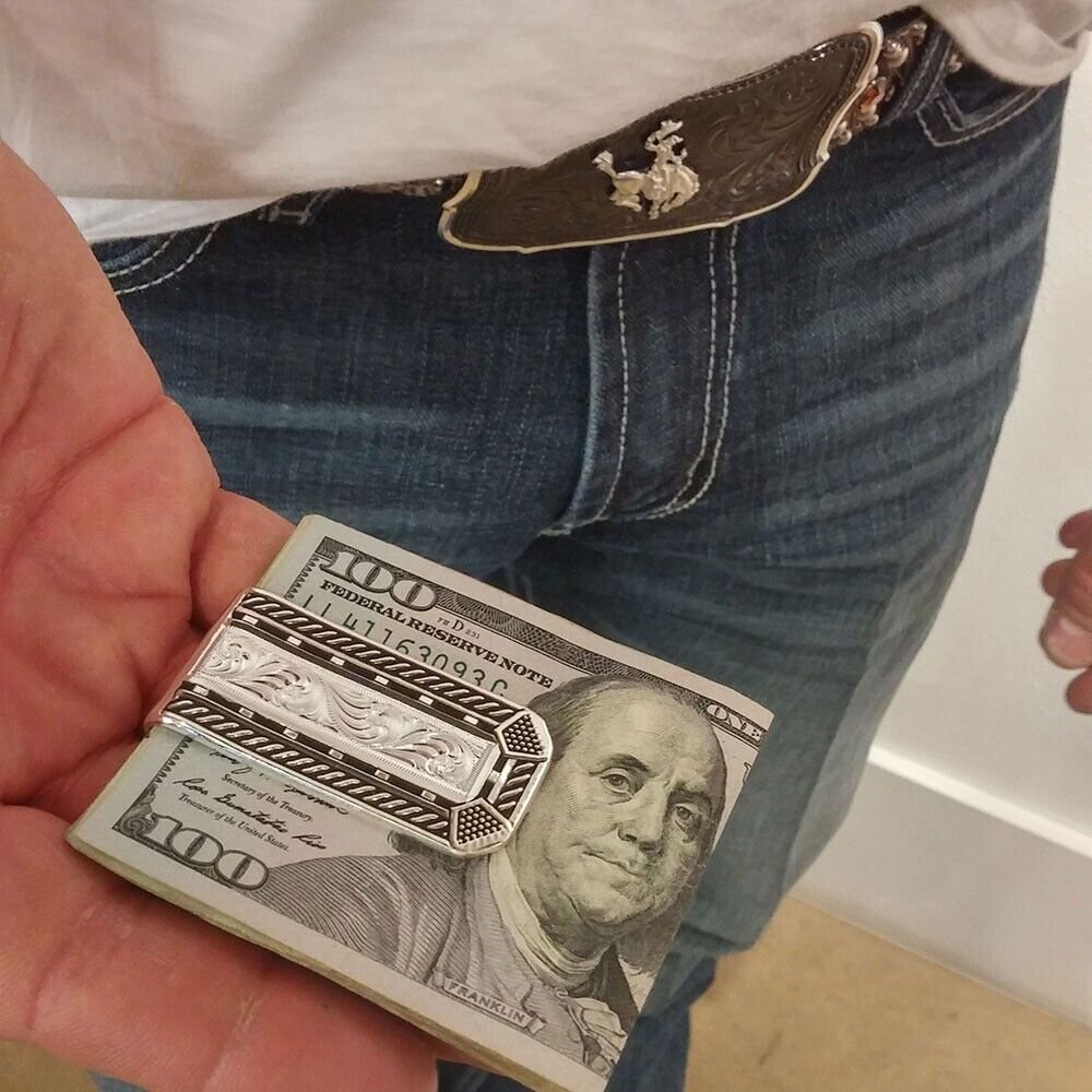 Montana Silversmiths Roped Horseshoe Nail Head Money Clip