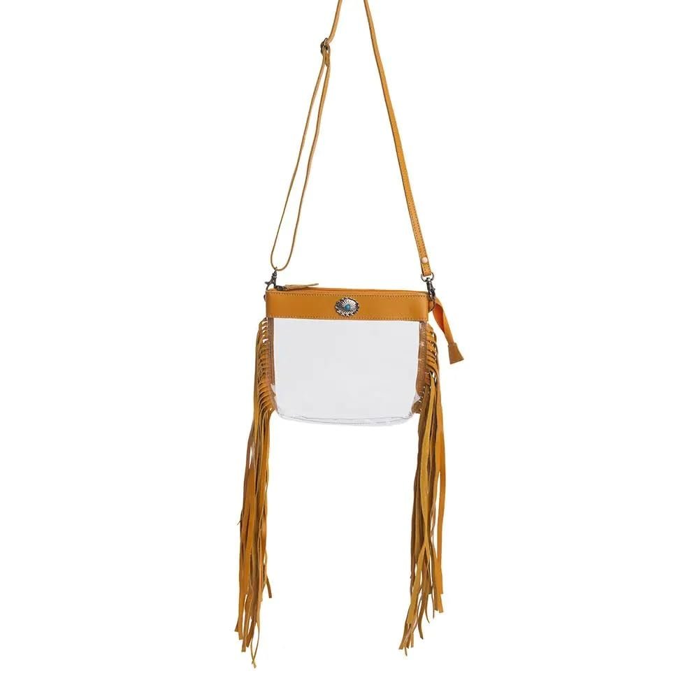Myra Clear Upcycled Western Leather Shoulder Bag in Sunrise Yellow