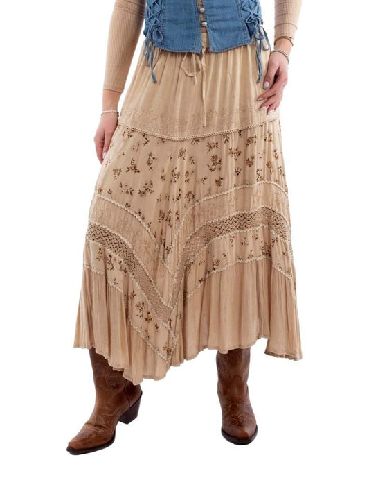 Scully Women's Western Rose Print Rayon Long Skirt - Sand
