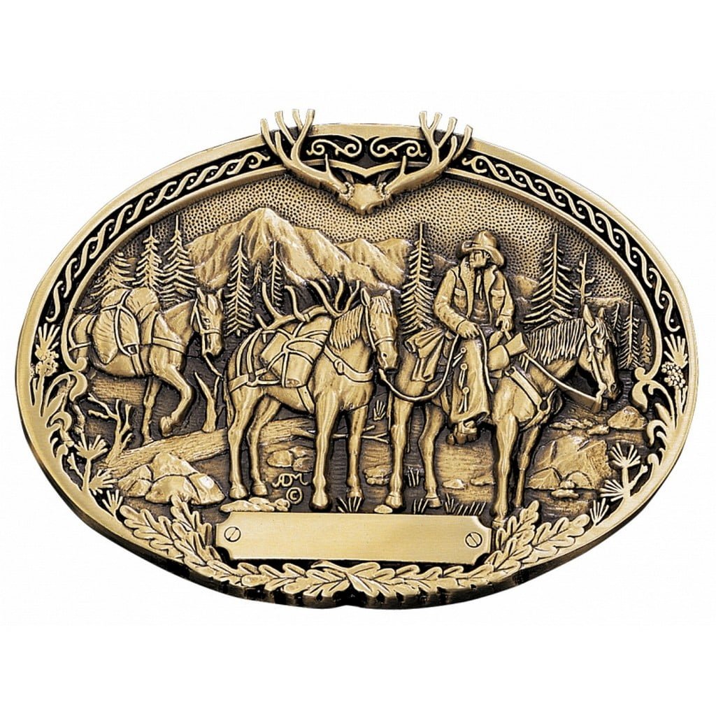 Montana Silversmith Western Belt Buckle Adult Pack Horses Brass 60789C