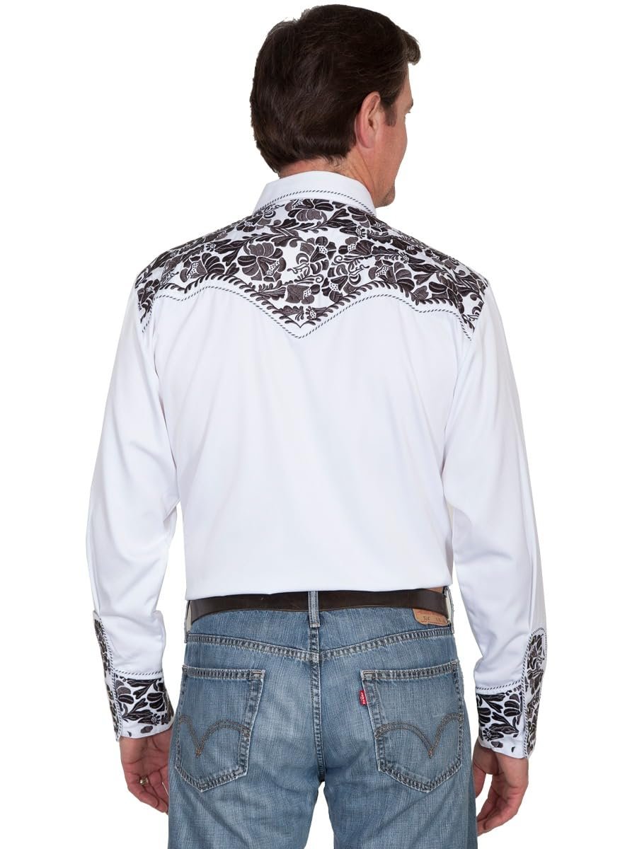 Scully Western Men's Floral Tooled Embroidered Snap Front Shirt - Pewter