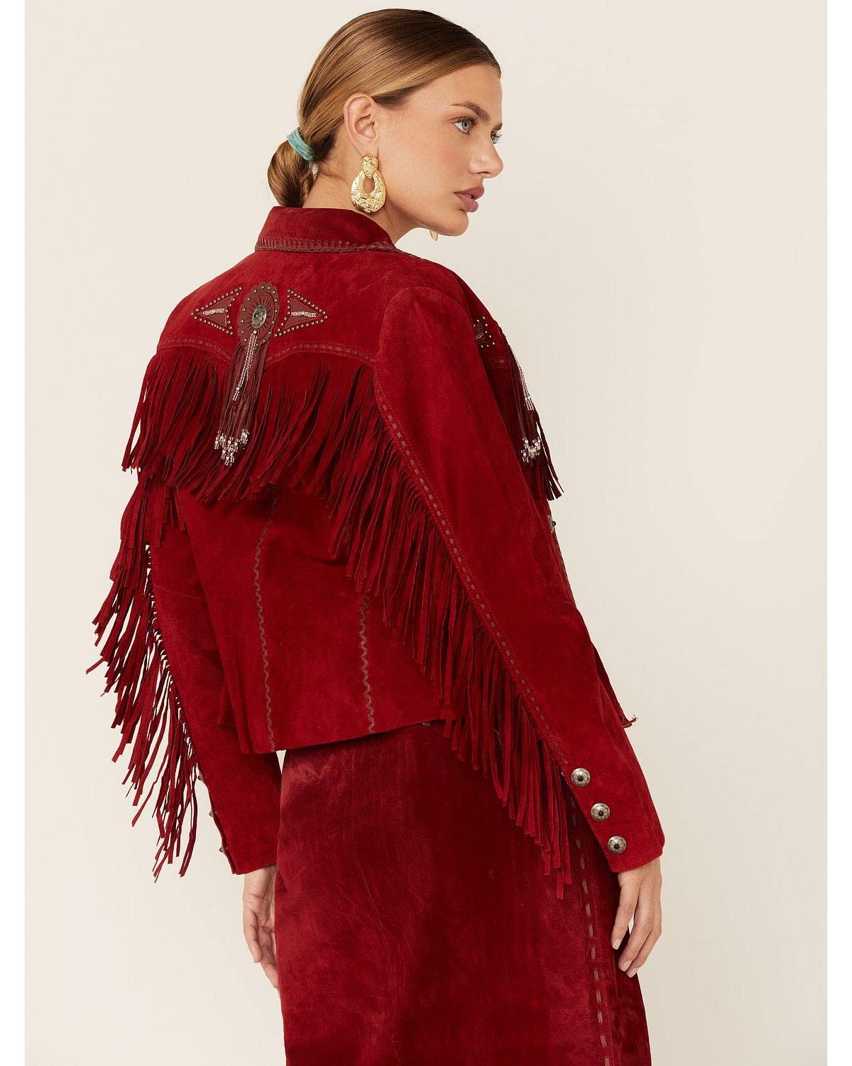 Scully Women's Fringe and Beaded Suede Leather Jacket - Red