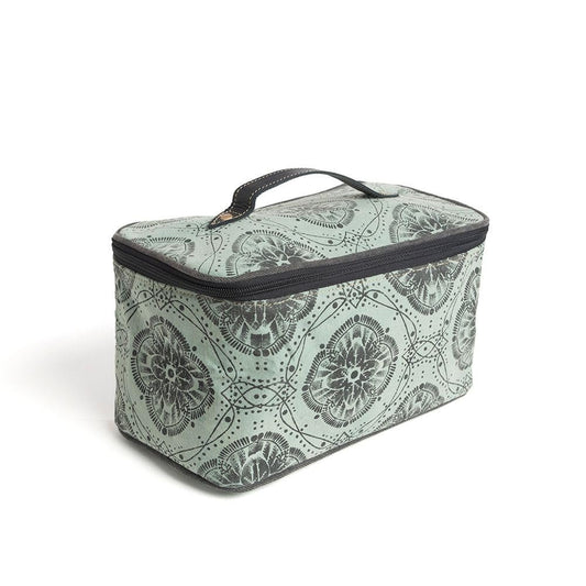 Myra Bag Makeup Bag for Women Upcycled Western Canvas Leather Cosmetic Toiletry