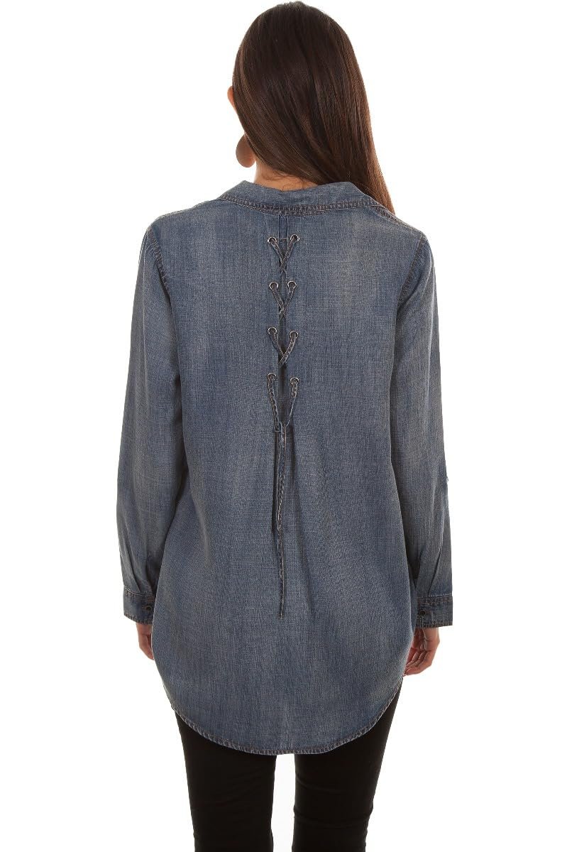 Scully Women's Denim Hi-Low Lace-Up Blouse