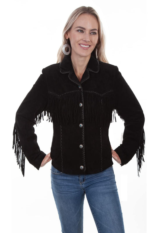 Scully Women's Suede Fringe Leather Snap Jacket - Black