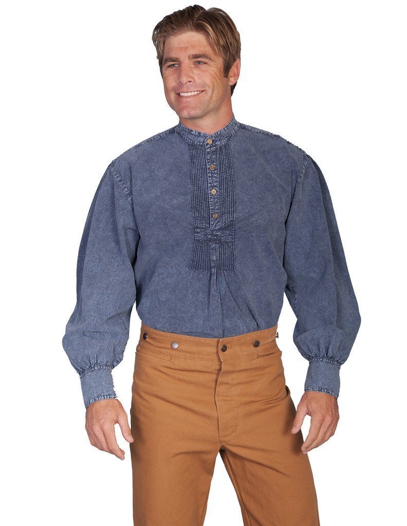 Scully Men's Wahmaker Pleated Front Puffed Sleeve Shirt - Dark Blue